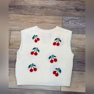 Just Polly Cherry Patterned Knit Vneck Vest Size Medium